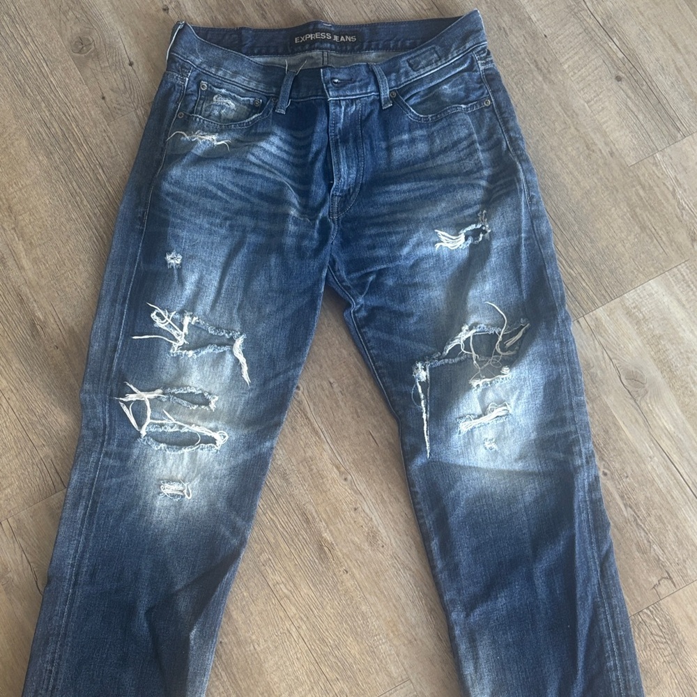 Express Men's Ripped Indigo Slim Jeans 32x30